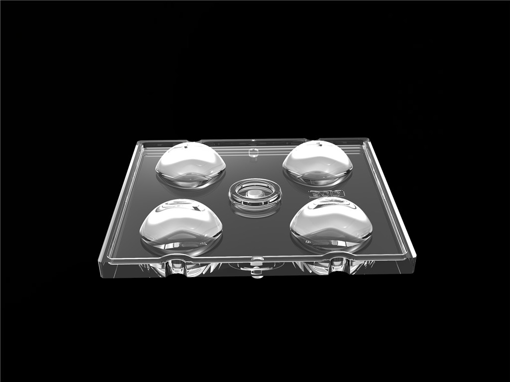 50*50mm 90 degré 4 en 1 Lentille de lumière LED Matériau PC pour l'éclairage d'inondation SMD7070/ 5050/4*3030 LED