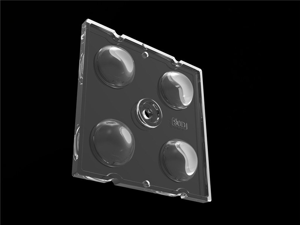 50*50mm 90 degré 4 en 1 Lentille de lumière LED Matériau PC pour l'éclairage d'inondation SMD7070/ 5050/4*3030 LED