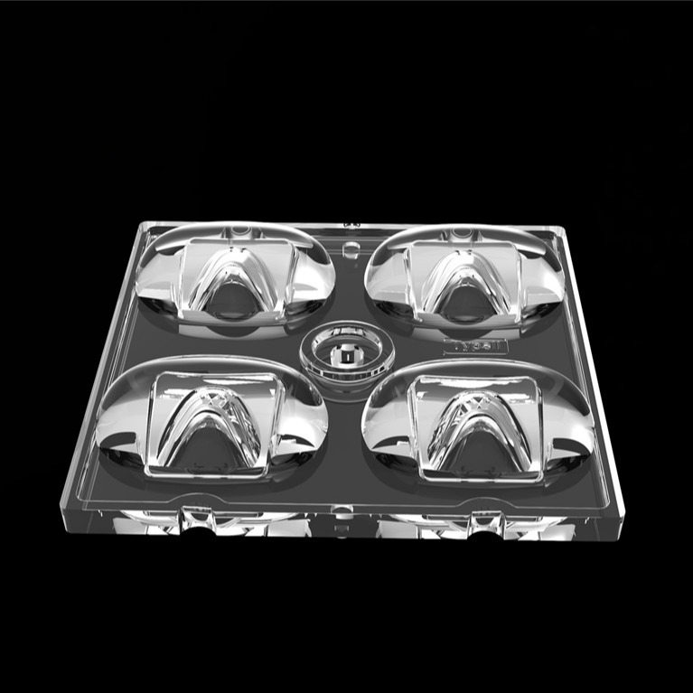 50*50mm TYPE2 Asymétrique 4 en 1 Lentille de lumière LED Matériau PC pour l'éclairage d'inondation SMD7070/ 5050/4*3030 LED
